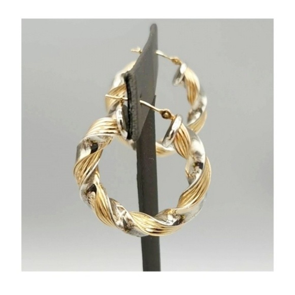 Peter Brams 14K Gold Hoops Twisted Rope Design 925 Sterling Silver - Picture 2 of 16